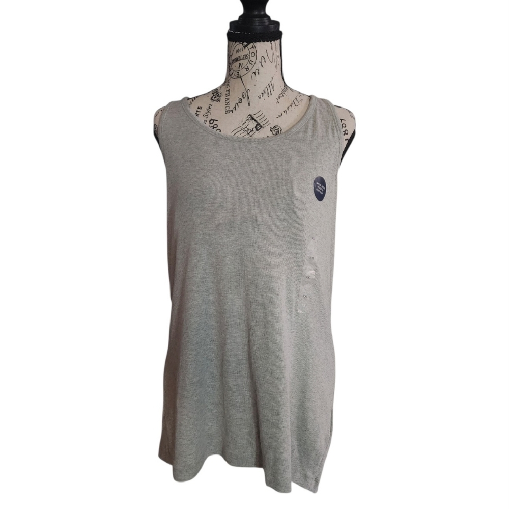 NWT GAP Grey Ribbed Shelf-Bra Tank Top Size XX-Large - Picture 1 of 4